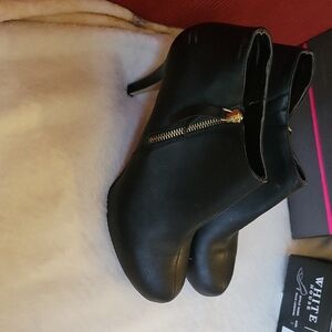 Black Ankle Boots with Gold Zipper